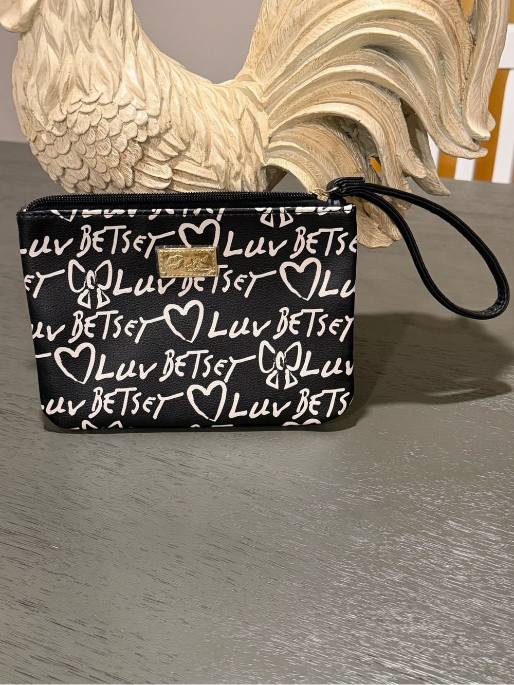 Betsey Johnson Black and White 'Luv Betsey' Wristlet Pouch